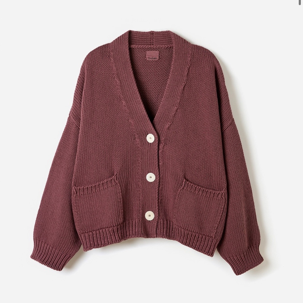 XSOLDX NWT Babaa No22 Cotton Cardigan in Black Cherry - Rich Brown Red